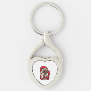 Porte-clés Chien Père Noël mignon en casquette de Noël 1