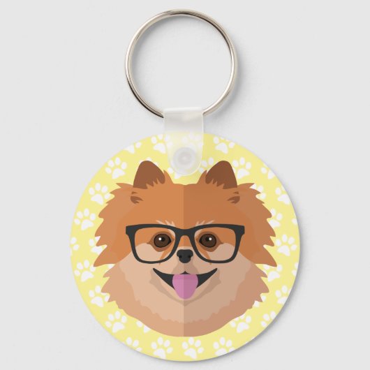 Porte-clés Chien Poméranien En Verres Nerd | Cadeau Hipster m (Recto)