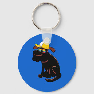 Porte-clés Chien portant des lunettes de soleil et un casquet