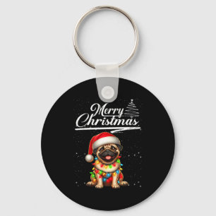 Porte-clés Chien Pug drôle Lumières de Noël Chapeau de Père N