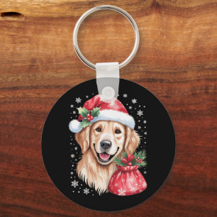 Porte-clés Chien Retriever Doré Fête de Noël Lumière Party