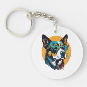 Porte-clés Chien rétro portant des lunettes de soleil