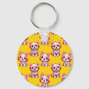 Porte-clés Chien rose Motif design - Jaune
