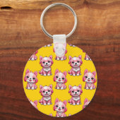 Porte-clés Chien rose Motif design - Jaune (Recto)
