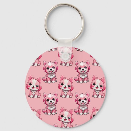 Porte-clés Chien rose Motif design - Rose (Recto)
