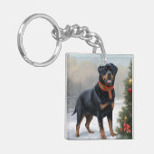 Porte-clés Chien Rottweiler pendant Noël de neige (Devant gauche)