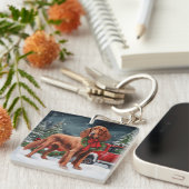 Porte-clés Chien rouge irlandais à la neige Noël (Devant Droit)