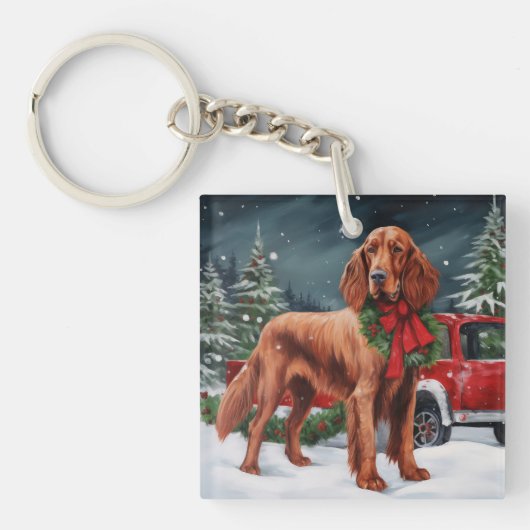 Porte-clés Chien rouge irlandais à la neige Noël (Devant)