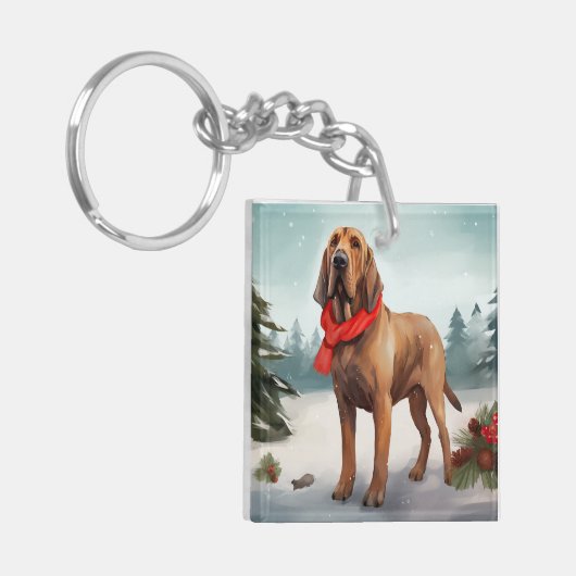 Porte-clés Chien sanglant à Noël de neige (Devant gauche)