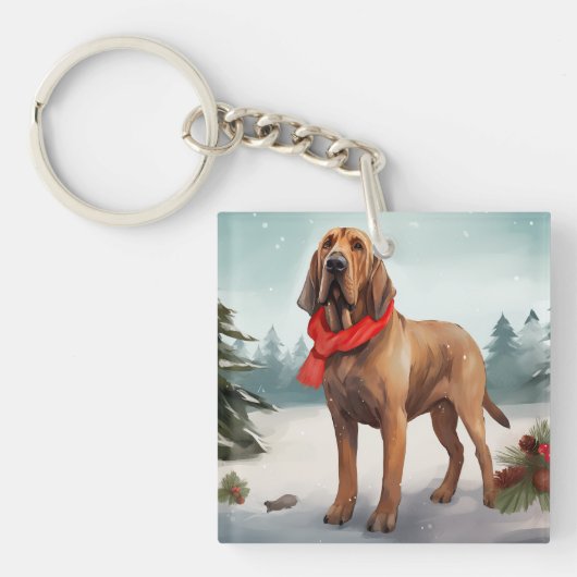 Porte-clés Chien sanglant à Noël de neige (Devant)
