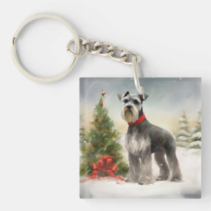 Porte-clés Chien Schnauzer dans la neige de Noël
