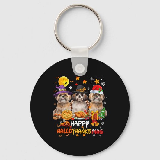 Porte-clés Chien Shih Tzu Joyeux Halloween Thanksgiving Joyeu (Recto)