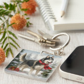 Porte-clés Chien sibérien Husky à Noël de neige (Devant Droit)