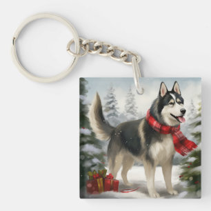 Porte-clés Chien sibérien Husky à Noël de neige