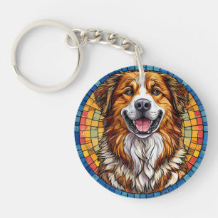 Porte-clés Chien souriant sur fond mosaïque