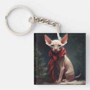 Porte-clés Chien Sphynx dans la neige de Noël