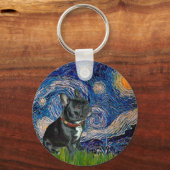 Porte-clés Chien-taureau français (noir 11) - Nuit étoilée (Recto)