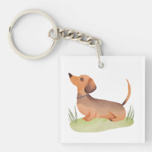 Porte-clés Chien teckel   Aquarelle de chien mignon