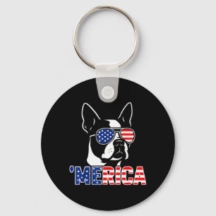 Porte-clés Chien Terrier de Boston patriotique américain 4 ju