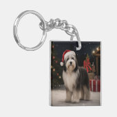 Porte-clés Chien tibétain de Terrier en Noël de neige (Devant gauche)