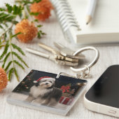 Porte-clés Chien tibétain de Terrier en Noël de neige (Devant Droit)