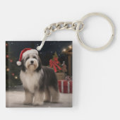 Porte-clés Chien tibétain de Terrier en Noël de neige (Dos)