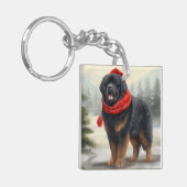 Porte-clés Chien tibétain mastiff à Noël de neige (Devant gauche)