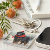 Porte-clés Chien tibétain mastiff à Noël de neige (Devant Droit)