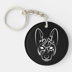 Porte-clés Chien tribal noir et blanc