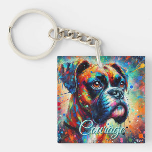 Porte-clés Chien Turquoise Bleu Chien de la boîte d'art pop c