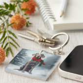 Porte-clés Chien Weimaraner à Noël de neige (Devant Droit)