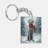 Porte-clés Chien Weimaraner dans la neige de Noël (Devant gauche)