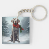 Porte-clés Chien Weimaraner dans la neige de Noël (Dos)