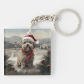 Porte-clés Chien Yorkipod en Noël de neige (Dos)
