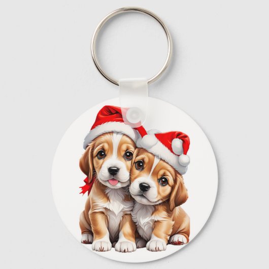 Porte-clés Chiens chiots de Noël (Recto)