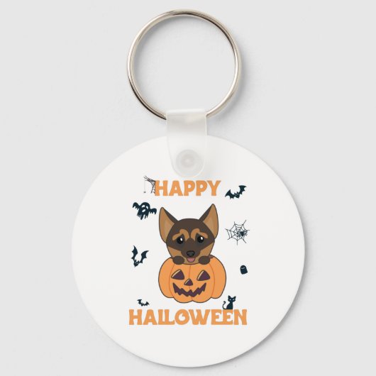 Porte-clés Chiens Citrouilles bergers allemands heureux Hallo (Recto)