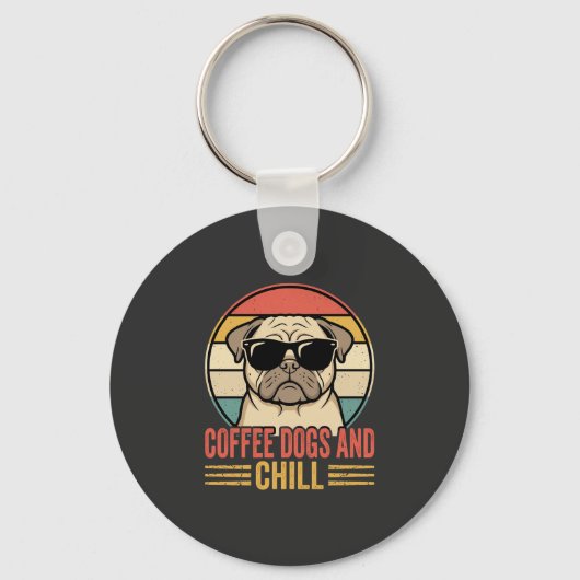 Porte-clés Chiens de café et Pug Rétro Chill (Recto)