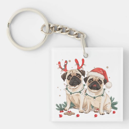 Porte-clés Chiens de Carlin de Noël (Devant)