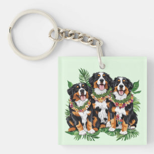 Porte-clés Chiens de montagne bernois hawaïens Lei de fleurs