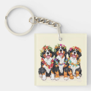 Porte-clés Chiens de montagne bernois hawaïens Lei de fleurs