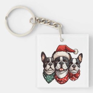 Porte-clés Chiens de Noël Boston Terrier