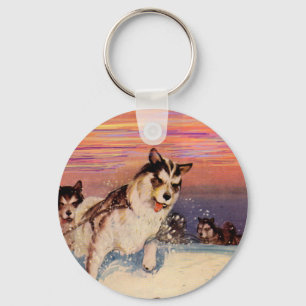 Porte-clés Chiens de traîneau husky sibériens des années 1940
