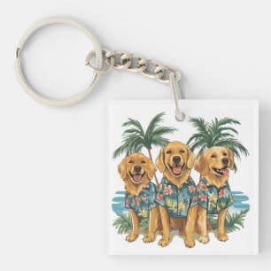 Porte-clés Chiens d'or retriever portant une chemise hawaïenn