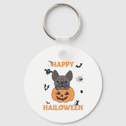 Porte-clés Chiens doux Citrouilles français de Bulldog Joyeux (Recto)