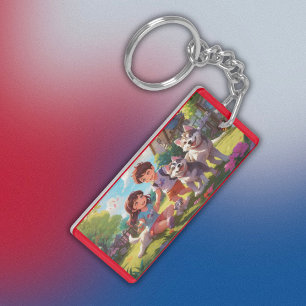 Porte-clés Chiens Husky monogrammés s'amusant avec des enfant