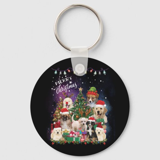 Porte-clés Chiens Joyeux Noël Lumière (Recto)