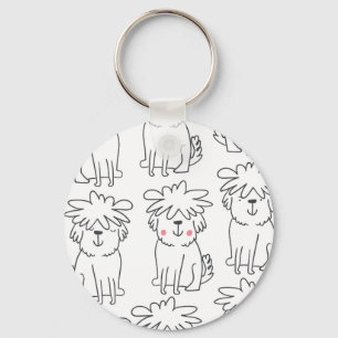 Porte-clés Chiens moelleux à main : motif vintage.