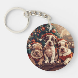 Porte-clés Chiens Pit Bull chiots de Noël
