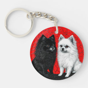 Porte-clés Chiens Poméranie noir et blanc