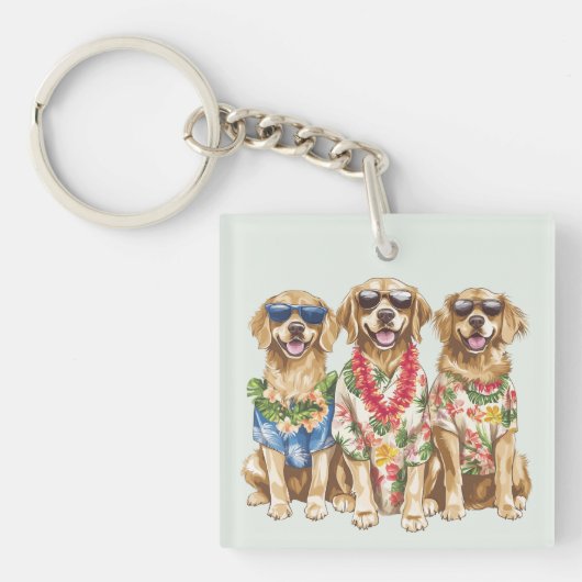 Porte-clés Chiens Retriever Doré Hawaïen Fleur Lei (Devant)